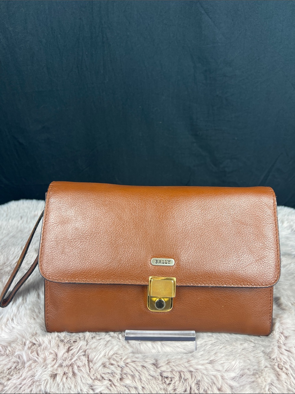 Bally Vintage Leather Organizer Clutch Wristlet Cognac Made In Italy